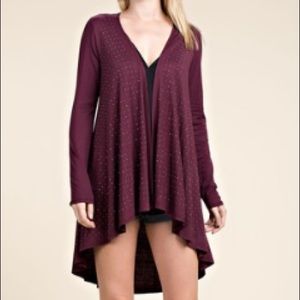 Burgundy Cardigan with Rhinestones